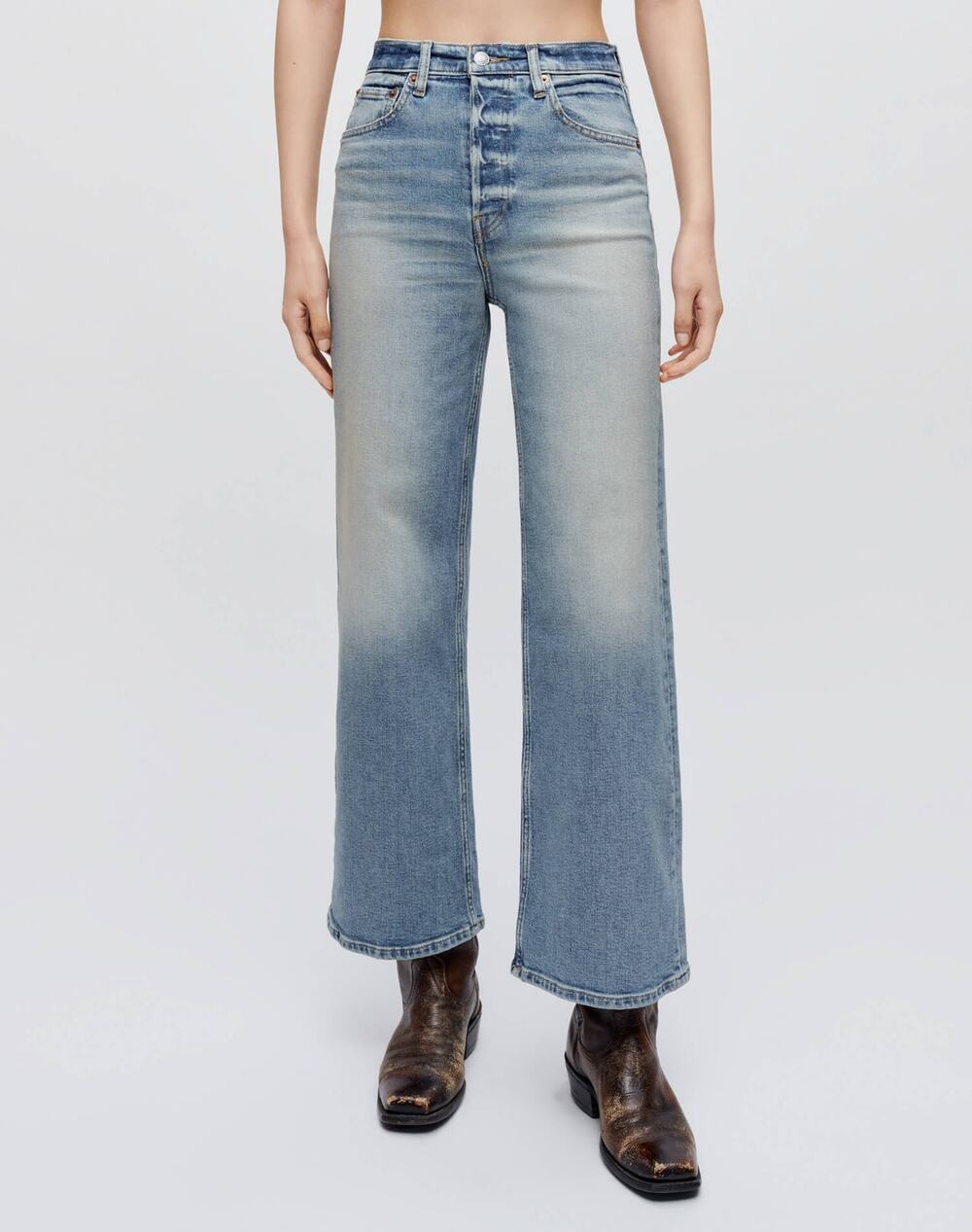 Re/done stretch high rise wide leg jeans size 32